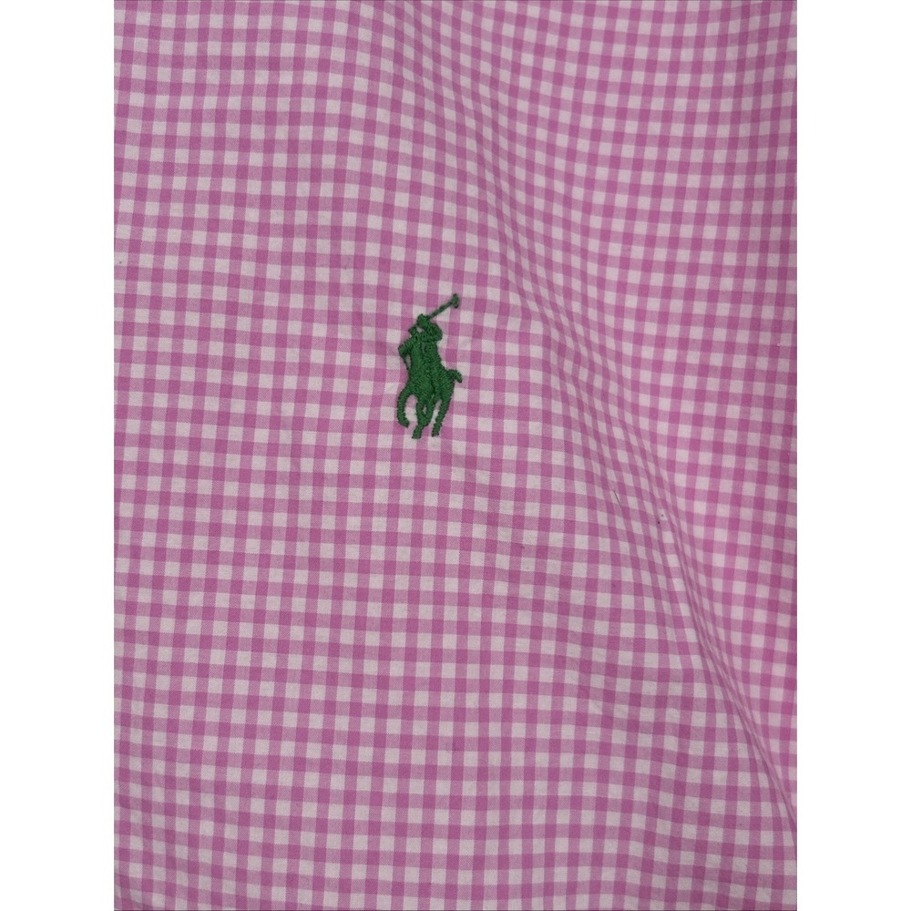 Ralph Lauren Men's XL Pink Gingham Shirt Green Pony Cotton Long Sleeve - Picture 3 of 9